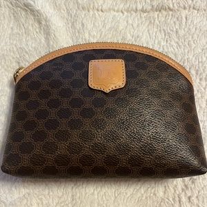 CELINE Triomphe Macadam PVC Cosmetics Coin Pouch Bag Vintage Auth. Brown Logo